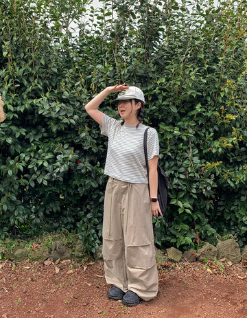 Hidon string wide parachute pants